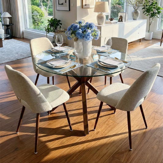 Oliver & Edwin 39" Modern Round Glass Top Dining Table Set for 4 (5-Piece)