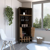 Tuhome Fraktal Corner Bar Cabinet with Ten Built-In Wine Rack Compartments, Two Spacious Display Shelves, Double Door Storage Cabinet and Cup Rack, Space-Saving Freestanding Bar for Home Entertainment
