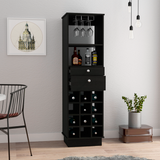 Classic Tall Bar Cabinet with Two Storage Drawers, Dual Display Shelves, Twelve-Bottle Wine Rack and Sturdy Base for Elegant Home Entertaining, Beverage Organization and Sophisticated Modern Bar Furniture Design