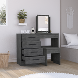 TUHOME Kaia Makeup Vanity with Four Drawers, Mirror and Included Stool, Spacious Beauty Station for Cosmetics, Daily Routine Organization and Elegant Bedroom or Dressing Area Storage