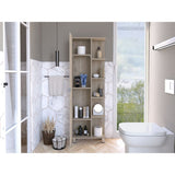 Tuhome Urano Mirror Linen Cabinet with Four Internal Shelves, Five External Display Shelves, Spacious Single-Door Compartment and Modern Tall Storage Design for Bathroom, Kitchen, Bedroom or Multifunctional Home Organization