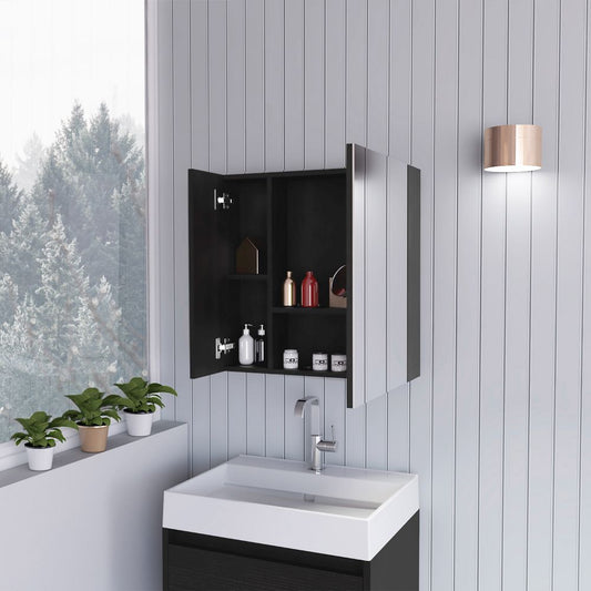 Sines Mirror Medicine Cabinet with Double-Door Mirrored Front, Four Interior Storage Shelves, Minimalist Wall-Mounted Design and Space-Saving Bathroom Organization for Daily Essentials and Modern Home Convenience