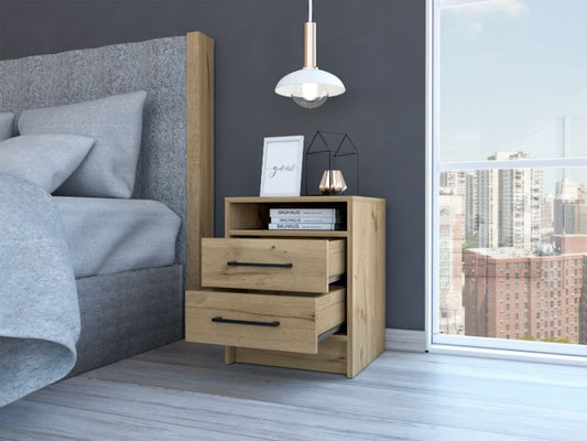 TUHOME Eter Nightstand with Two Drawers, Open Storage Shelf and Spacious Top Surface for Bedroom or Living Room Organization, Modern Minimalist Bedside Table with Functional Design for Daily Essentials
