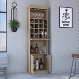 Tuhome Being Kava Bar Cabinet with Double Door Storage, Two Open Shelves, Sixteen Built-In Wine Rack Cubbies, Integrated Glass Rack and Vertical Home Bar Organizer for Cocktail Preparation and Bottle Display