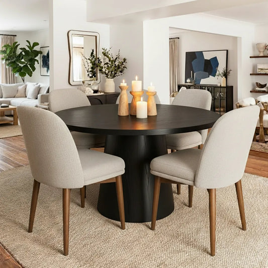 Athena Linen Upholstered Solid Wood Dining Chairs (Set of 2)