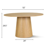 Orchid 52" Solid Oak Wood Round Pedestal Dining Table