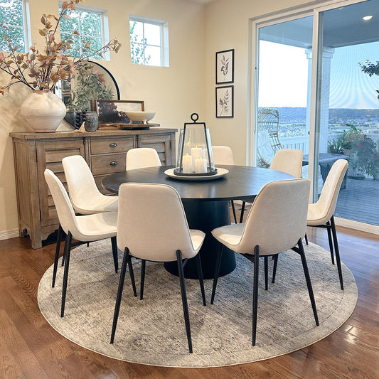 Orchid & Oslo 60" Solid Oak Round Chenille Dining Table Set for 8 (9-Piece)