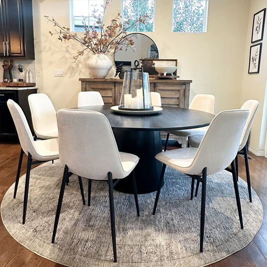 Orchid & Oslo 60" Solid Oak Round Chenille Dining Table Set for 8 (9-Piece)