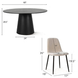 Orchid & Oslo 60" Solid Oak Round Chenille Dining Table Set for 8 (9-Piece)
