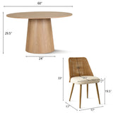 Orchid & Nice 60" Solid Oak Round Dining Table Set for 6 (7-Piece)
