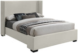 Oxford Mid Century Modern Wingback Bed with Elegant Linen Upholstery and Espresso Legs for Style
