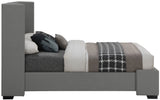 Oxford Mid Century Modern Wingback Bed with Elegant Linen Upholstery and Espresso Legs for Style