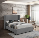 Oxford Mid Century Modern Wingback Bed with Elegant Linen Upholstery and Espresso Legs for Style