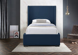 Oxford Mid Century Modern Wingback Bed with Elegant Linen Upholstery and Espresso Legs for Style