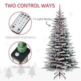 HOMCOM 7.5ft Snow Flocked Artificial Christmas Tree, Pre-Lit Christmas Tree with 500 LED Lights and 1264 Branch Tips, Green