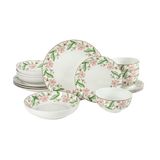 Martha Stewart Plates and Bowls Set, 16 Piece Dinnerware Set for 4, Pink/Green