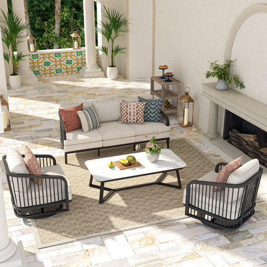 Asheville 4-Piece Aluminum Patio Swivel Seating Set With Sintered Stone Tables