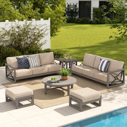Marindo 6 Piece Outdoor Convertibale Sectional Sofa Set With 2 Ottoman
