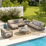 Marindo Convertibale Patio Sectional Set With Swivel Chair and Ottoman