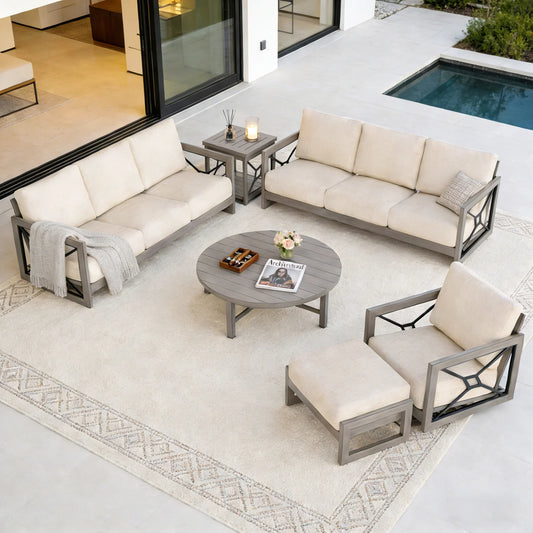 Marindo Convertibale Patio Sectional Set With Swivel Chair and Ottoman