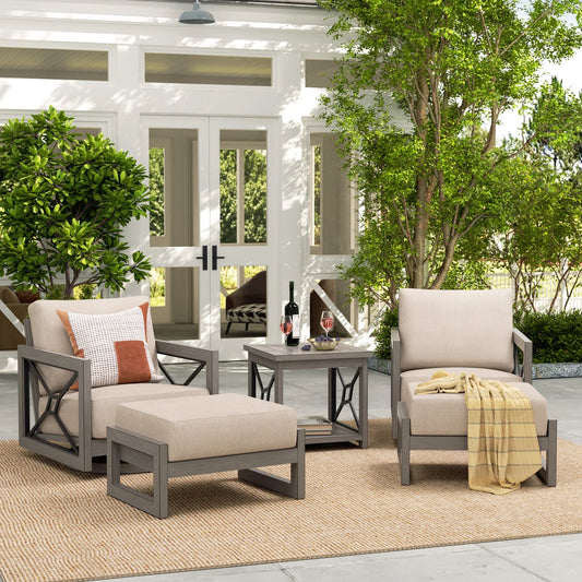 Marindo Aluminum Patio Conversation Set With 2 Swivel Chair and 2 Ottoman