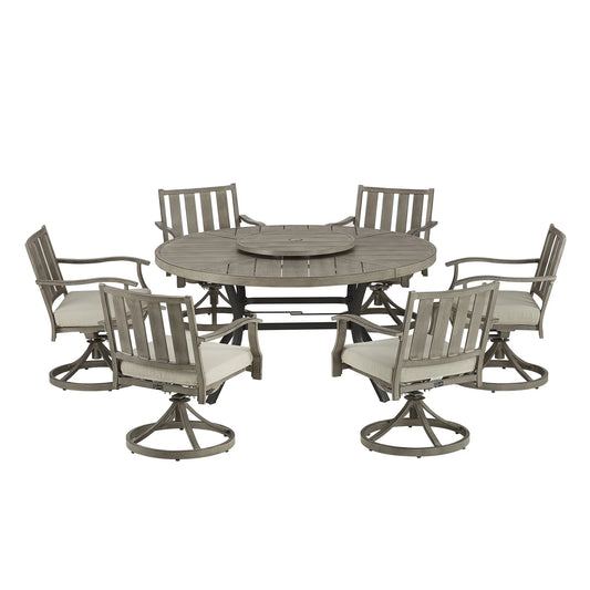 Azur Patio Round 60" Dining Set With Removable Lazy Susan And Sunbrella® Cushions