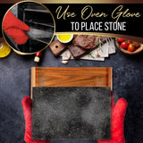 Natural Granite Stone Sizzling Steak Plate - Grilled Meat Food Presentation Serving Platter Set With Stainless Steel Knives