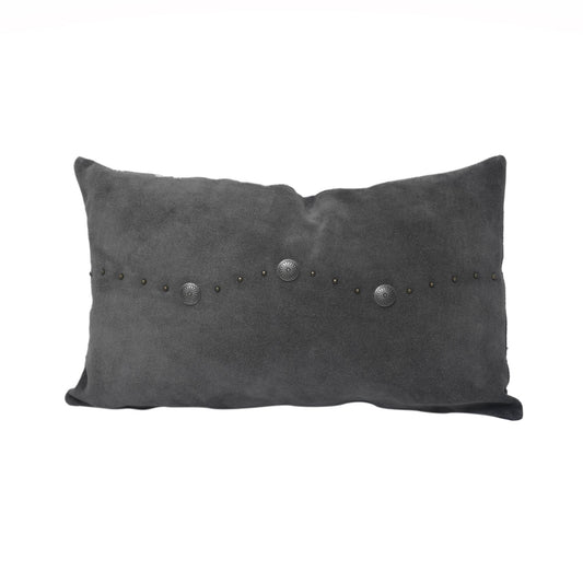 Western Suede Antique Silver Concho & Studded Lumbar Pillow