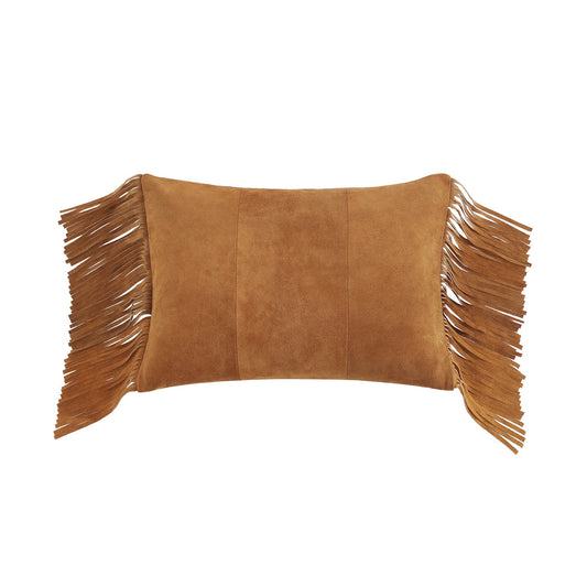 Western Suede Fringed Lumbar Pillow