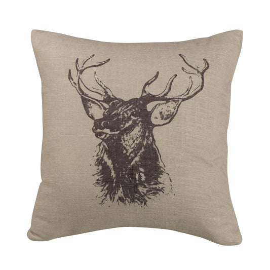Elk Bust Burlap Throw Pillow, 18x18