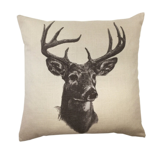 Whitetail Deer Linen Print Throw Pillow