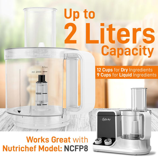 Food Processor Bowl, Cover And Pusher - Replacement Parts For Nutrichef Multifunction Food Processor Model Number: Ncfp8