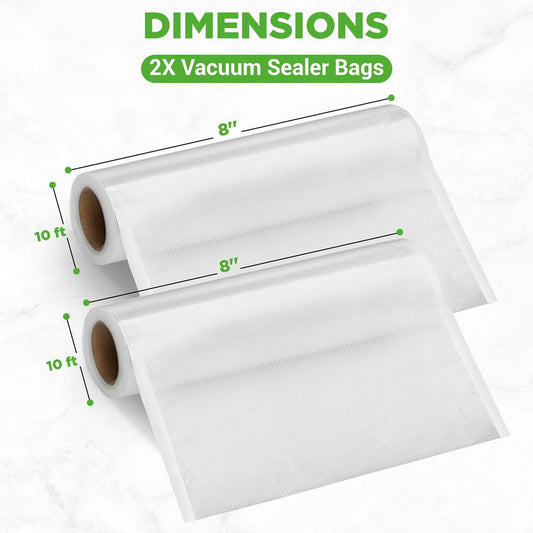 Vacuum Sealer Bags - Universal Air Vac Sealing Bags (2 Rolls, 20’ Ft. Total Length)