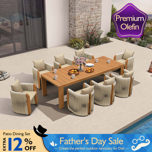 PURPLE LEAF Byron Outdoor Dining Set with Blended Olefin Cushion Aluminum Luxury Patio Furniture Dining Set All Weather Wicker Dining Sets for Backyard Deck, Teak