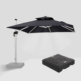 PURPLE LEAF Square Cantilever Umbrella with Base, Outdoor Umbrellas with Lights
