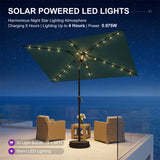 PURPLE LEAF Black Frame Tilting Market Umbrella with Lights Table Umbrella with Base Outside Patio