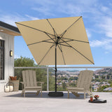 PURPLE LEAF Black Frame Tilting Market Umbrella with Lights Table Umbrella with Base Outside Patio