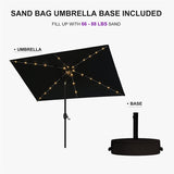 PURPLE LEAF Black Frame Tilting Market Umbrella with Lights Table Umbrella with Base Outside Patio