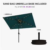 PURPLE LEAF Black Frame Tilting Market Umbrella with Lights Table Umbrella with Base Outside Patio