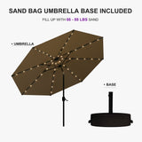 PURPLE LEAF Black Frame Tilting Market Umbrella with Lights Table Umbrella with Base Outside Patio