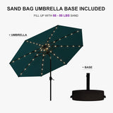 PURPLE LEAF Black Frame Tilting Market Umbrella with Lights Table Umbrella with Base Outside Patio
