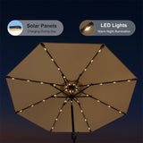 PURPLE LEAF Black Frame Tilting Market Umbrella with Lights Table Umbrella with Base Outside Patio