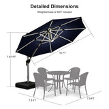 PURPLE LEAF Round Solar Lighted Cantilever Umbrella Outside Patio Umbrella with Lights
