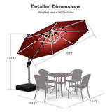 PURPLE LEAF Round Solar Lighted Cantilever Umbrella Outside Patio Umbrella with Lights
