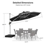 PURPLE LEAF Round Solar Lighted Cantilever Umbrella Outside Patio Umbrella with Lights