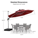 PURPLE LEAF Round Solar Lighted Cantilever Umbrella Outside Patio Umbrella with Lights