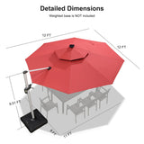 PURPLE LEAF Round Solar Lighted Cantilever Umbrella Outside Patio Umbrella with Lights