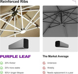 PURPLE LEAF Round Solar Lighted Cantilever Umbrella Outside Patio Umbrella with Lights