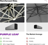 PURPLE LEAF Round Solar Lighted Cantilever Umbrella Outside Patio Umbrella with Lights