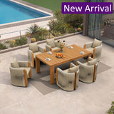 PURPLE LEAF Byron Outdoor Dining Set with Blended Olefin Cushion Aluminum Luxury Patio Furniture Dining Set All Weather Wicker Dining Sets for Backyard Deck, Teak